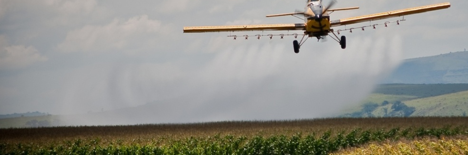 plane flying over crops