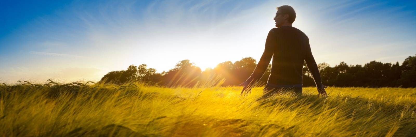 man walking in grass